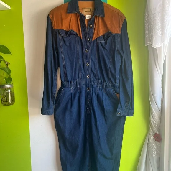 Denim Corduroy Western Dress - Picture 3 of 7
